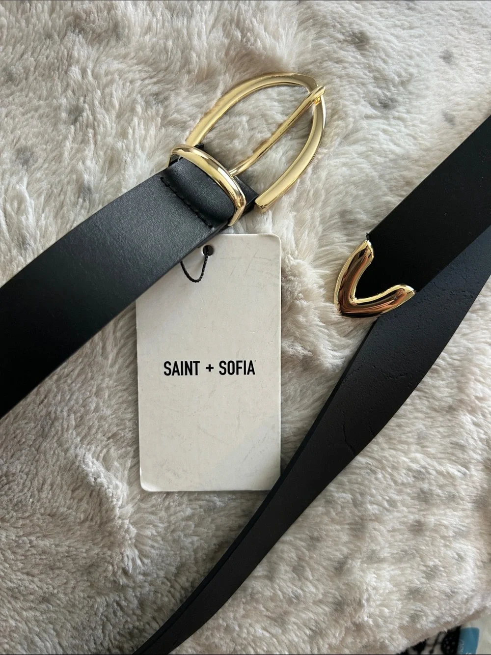 Saint + Sofia Black Leather Belt with Gold Accent Buckle